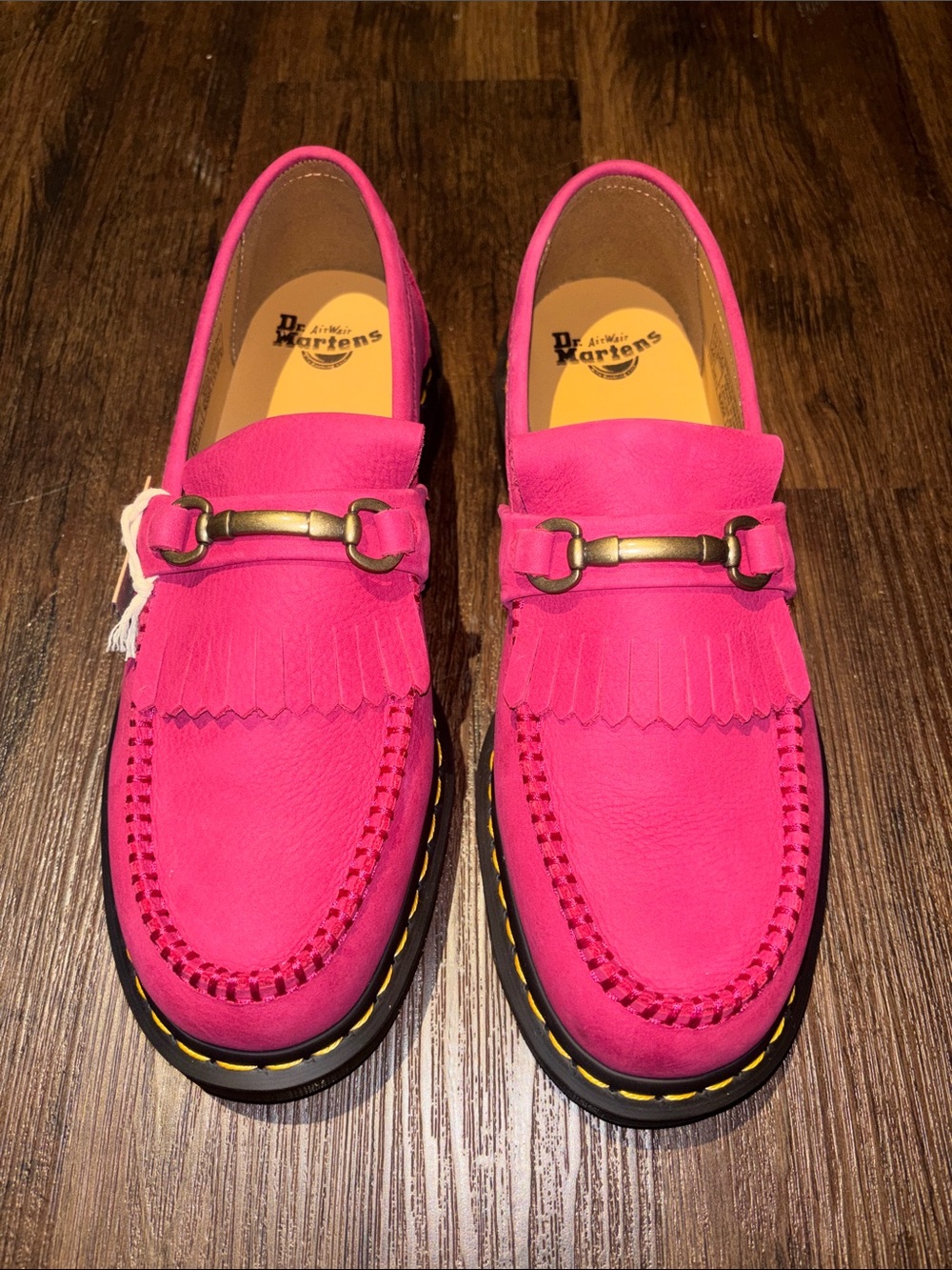 Dr. Martens Mens Hot Pink Suede Kiltie Bit Loafers